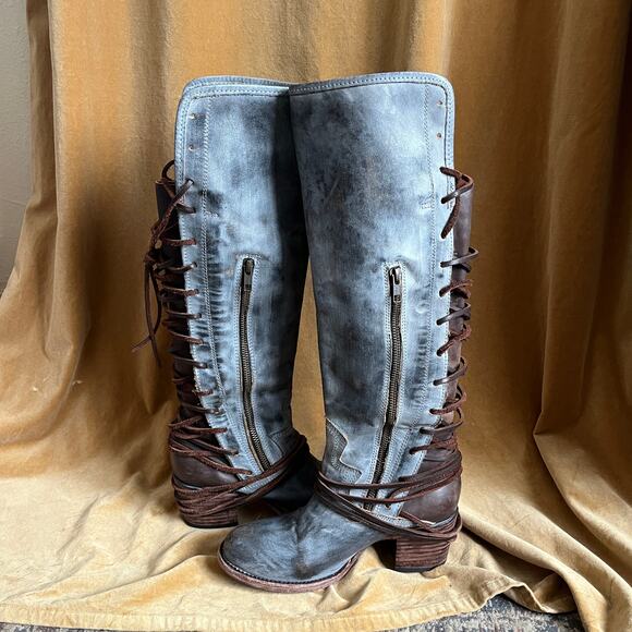 Freebird COAL Gray Lace-Up Back Knee High Boots Leather Size 8 - Picture 8 of 12